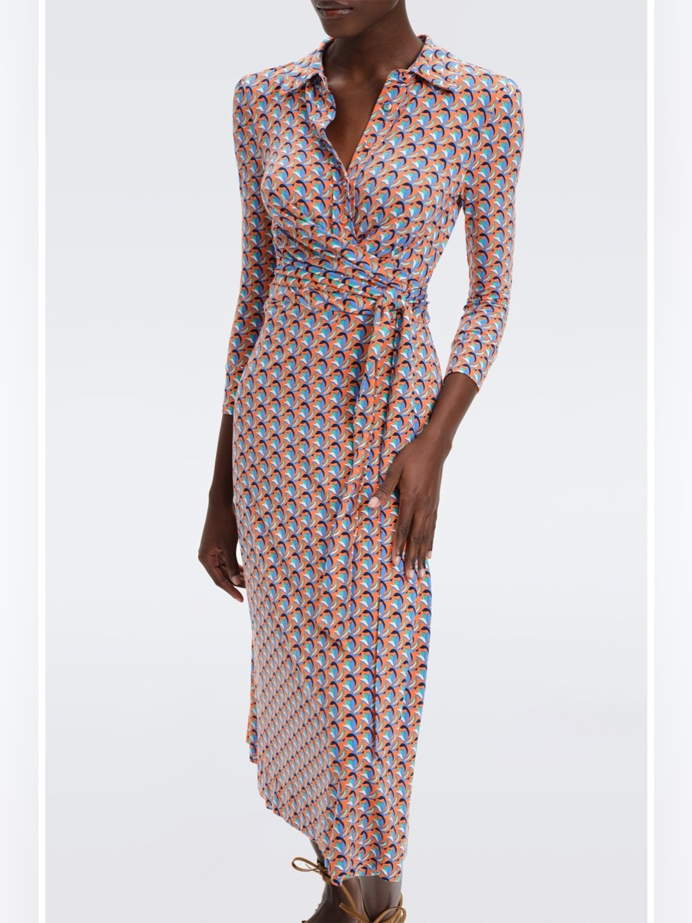 Diane Von Furstenberg Sana Long Sleeve Wrap Dress in Orange Women’s Large